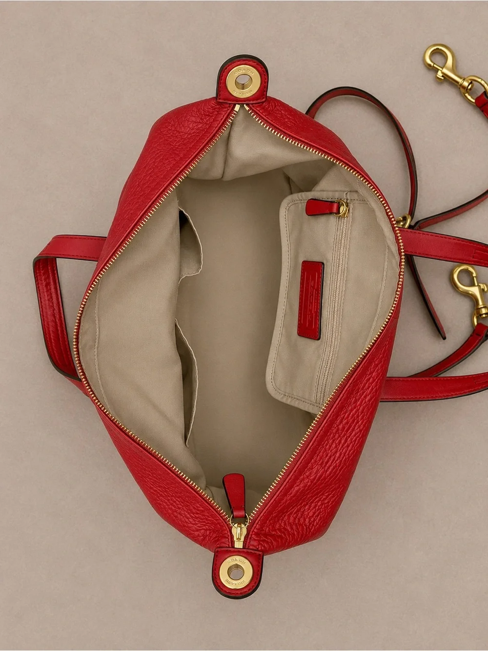 COACH Hadley Luxe Grain Leather Zip Duffle Purse in “Bright Red” LIKE NEW!